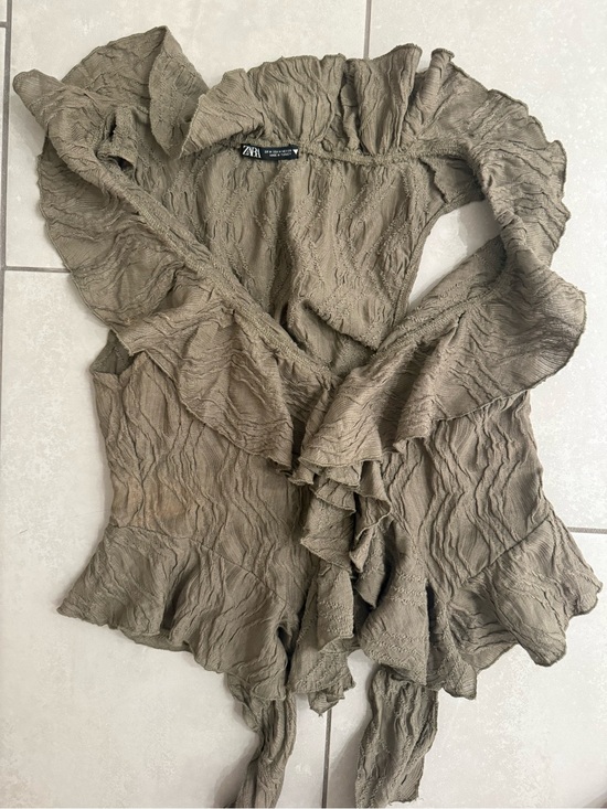 Zara Tops - Zara khaki ruffled wrap blouse